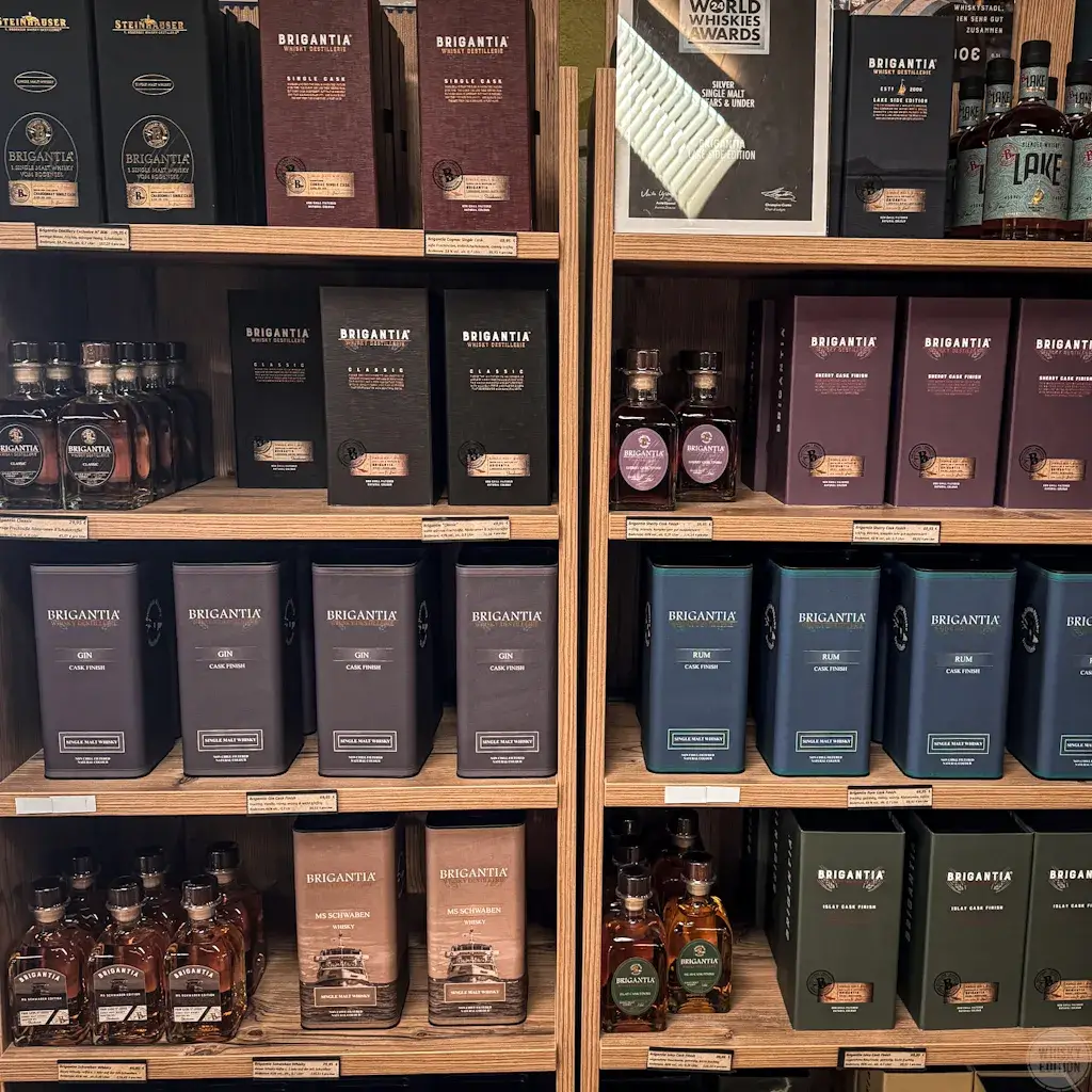 The Brigantia product range on the distillery's sales shelves
